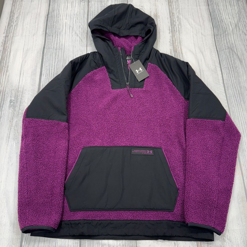 NWT UA Mission Anorak Hoodie Fleece Sweatshirt XL Loose Zip Pullover Purple Mens